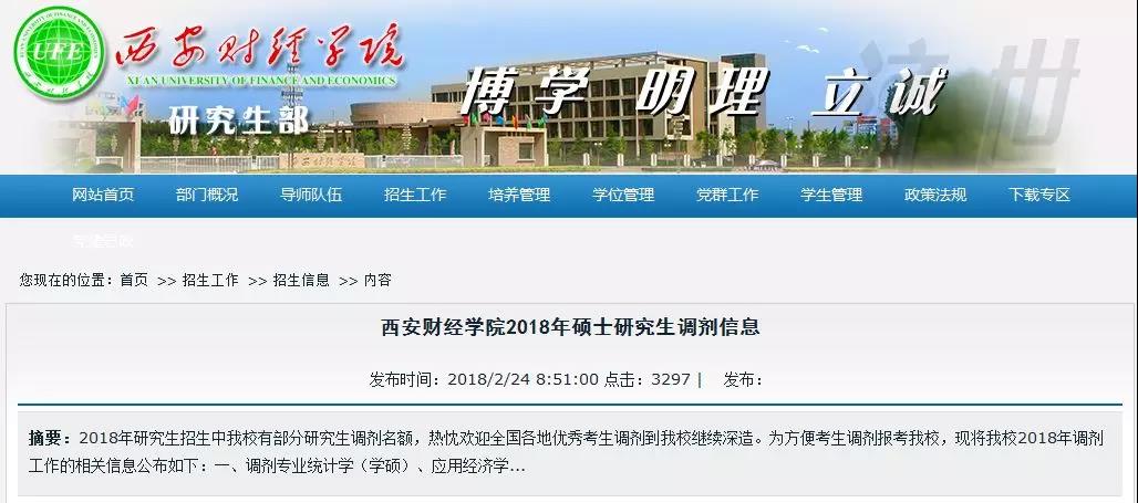 西安财经学院2018年考研调剂信息